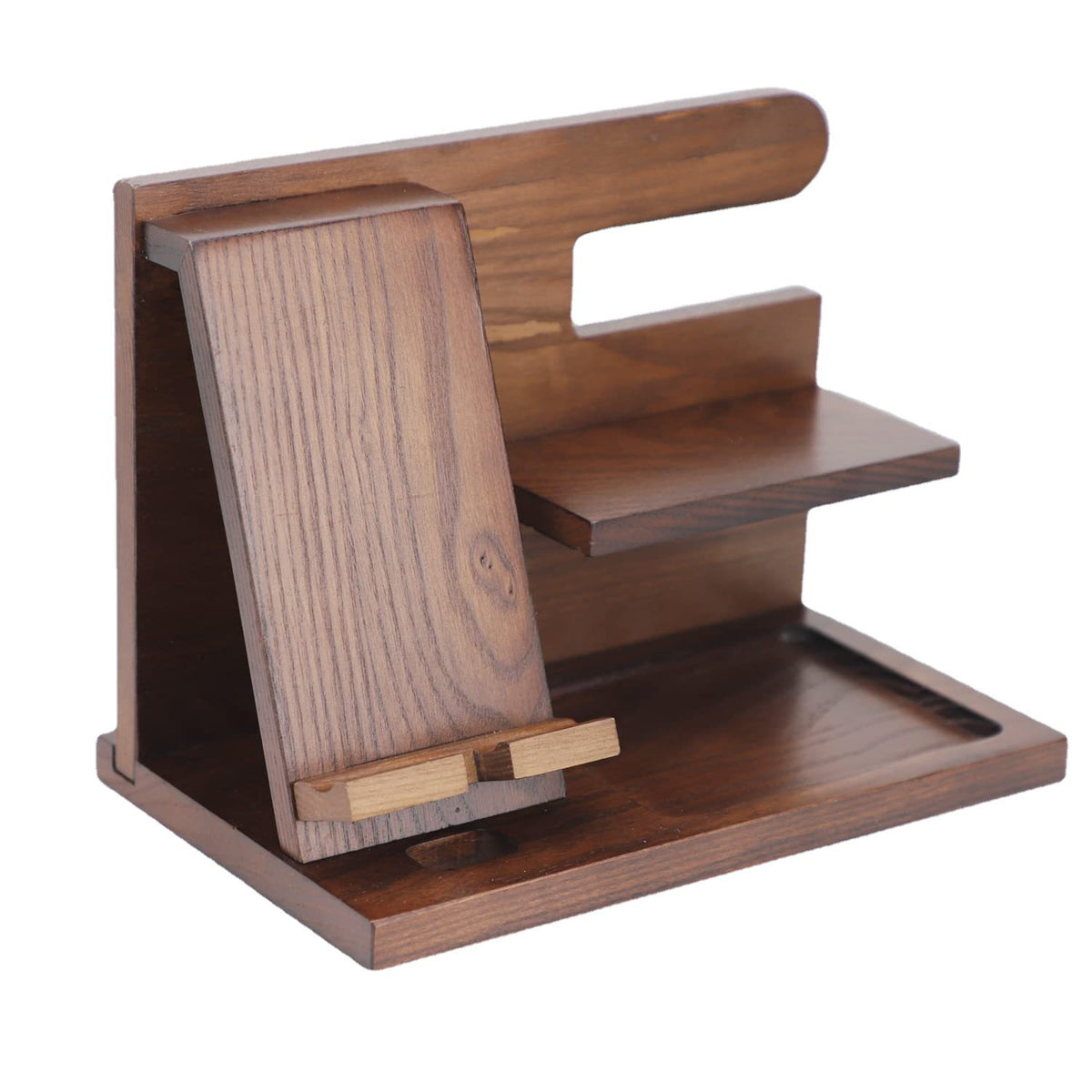 Solid Wood Phone Stand Desk Organizer with Charging