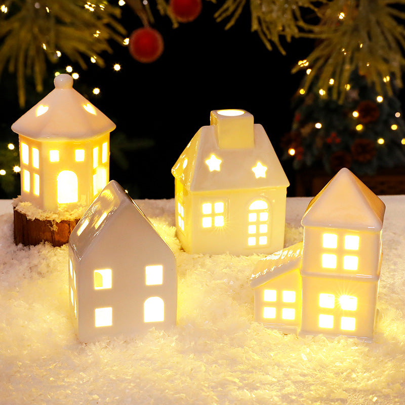Nordic Ceramic Mini House With Warm Christmas LED Glow