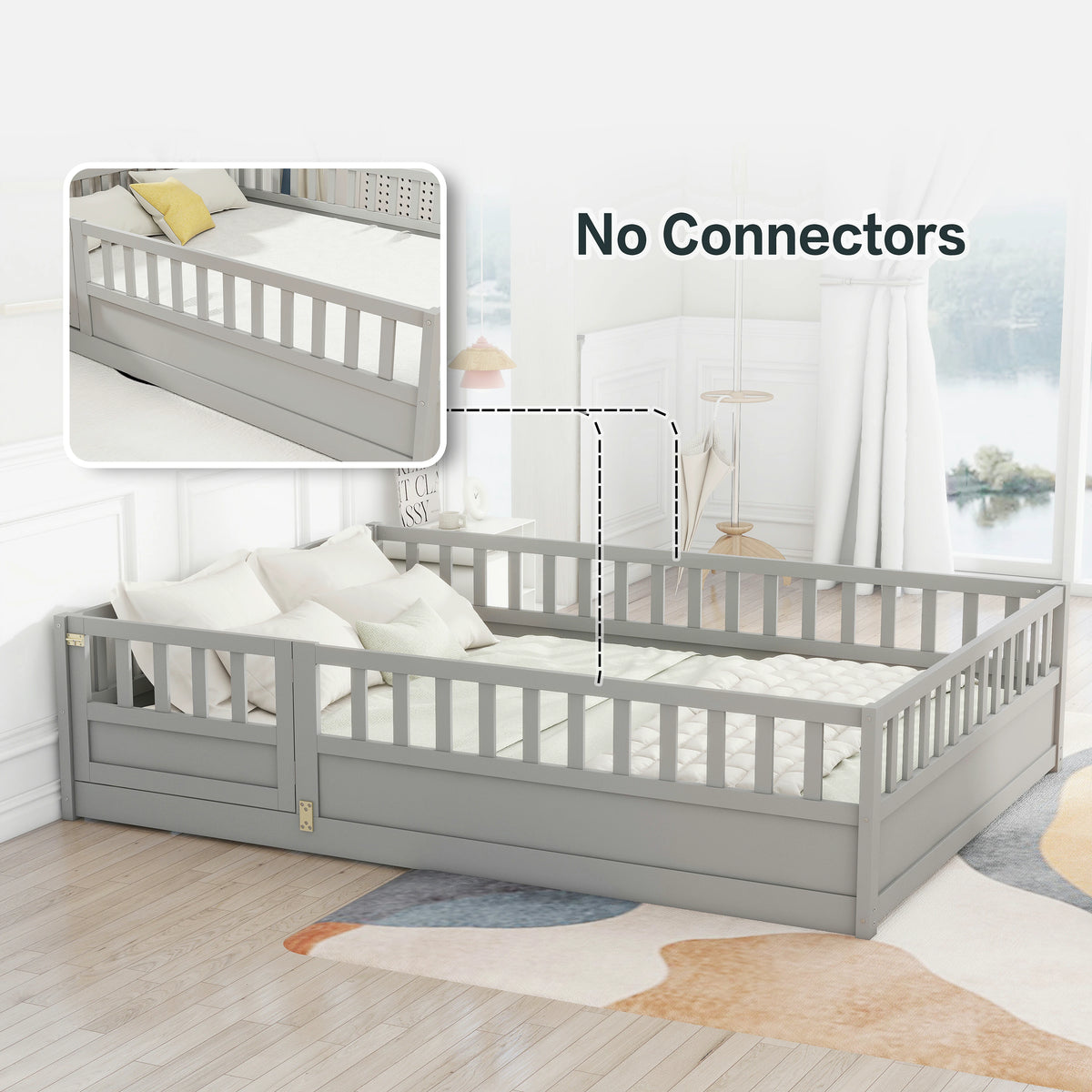 Full Size Montessori Floor Bed with Safety Guard Rails