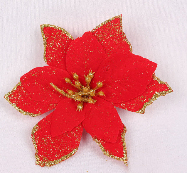 Red Glitter Poinsettia Christmas Tree Ornament Set