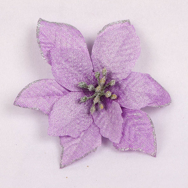Red Glitter Poinsettia Christmas Tree Ornament Set