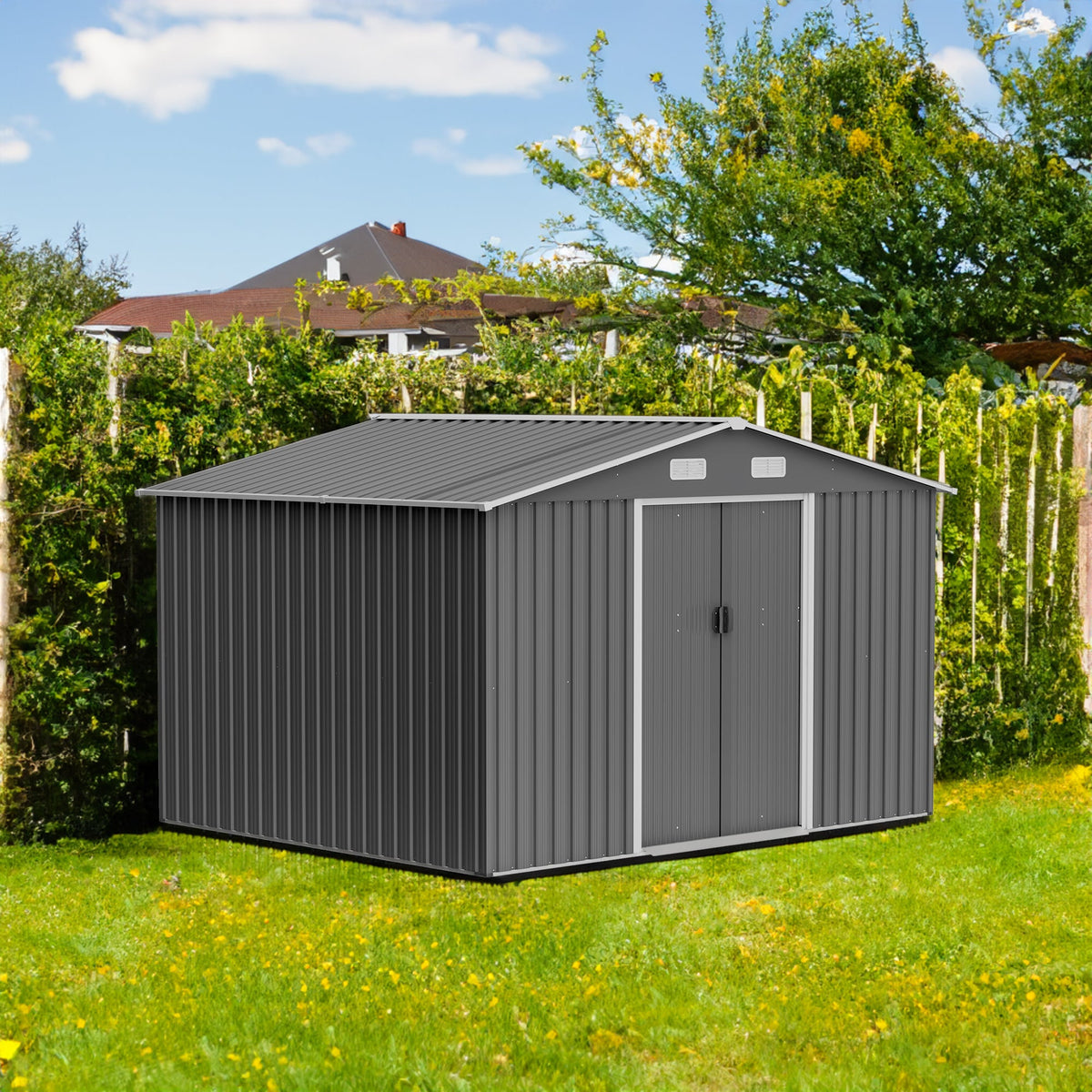 10x8 Ft Metal Outdoor Storage Shed, Lockable Doors