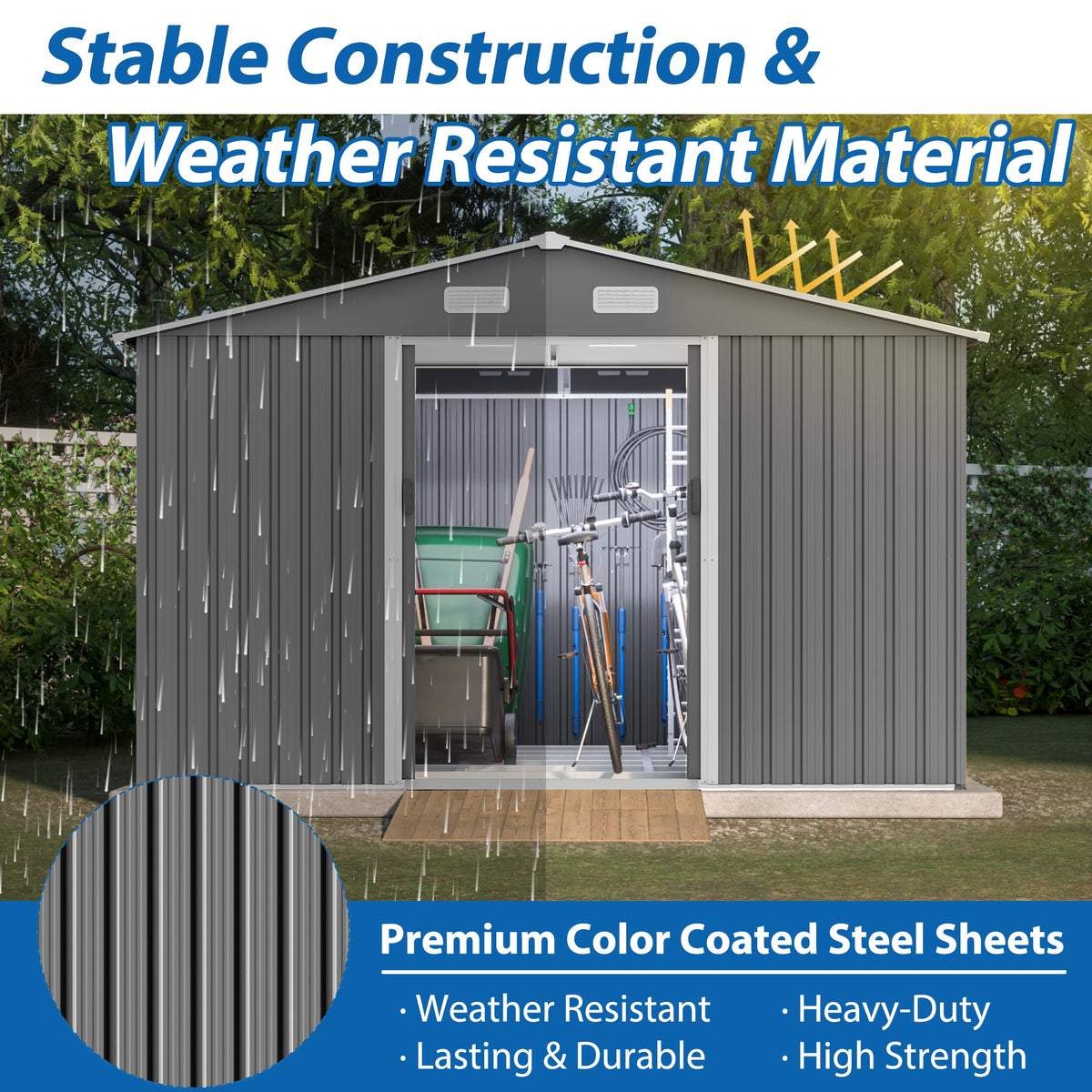 10x8 Ft Metal Outdoor Storage Shed, Lockable Doors