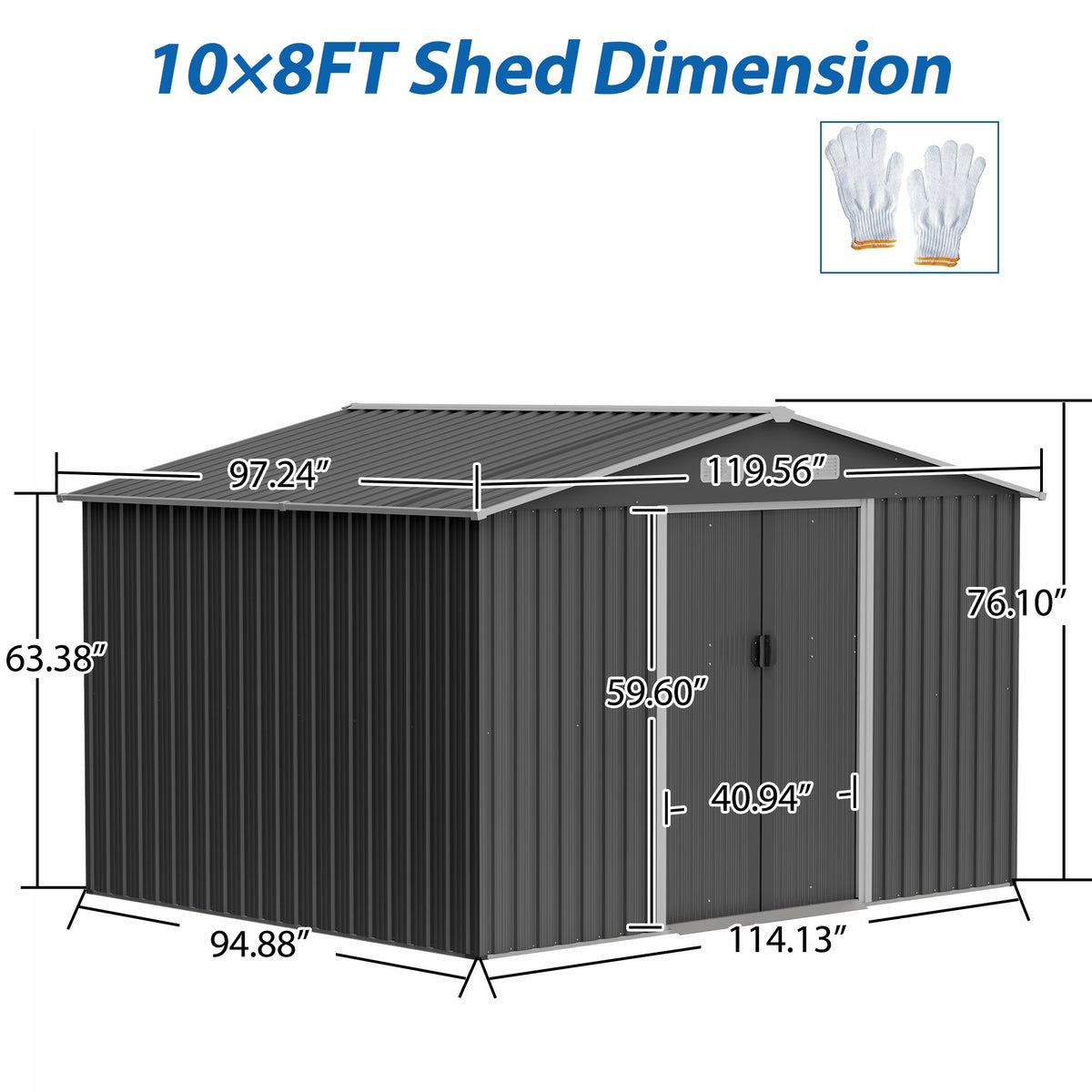 10x8 Ft Metal Outdoor Storage Shed, Lockable Doors