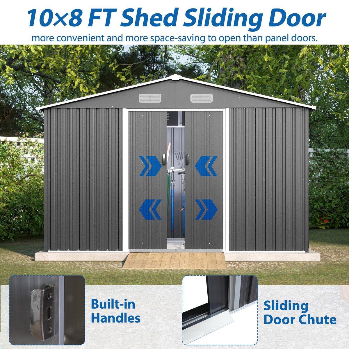 10x8 Ft Metal Outdoor Storage Shed, Lockable Doors