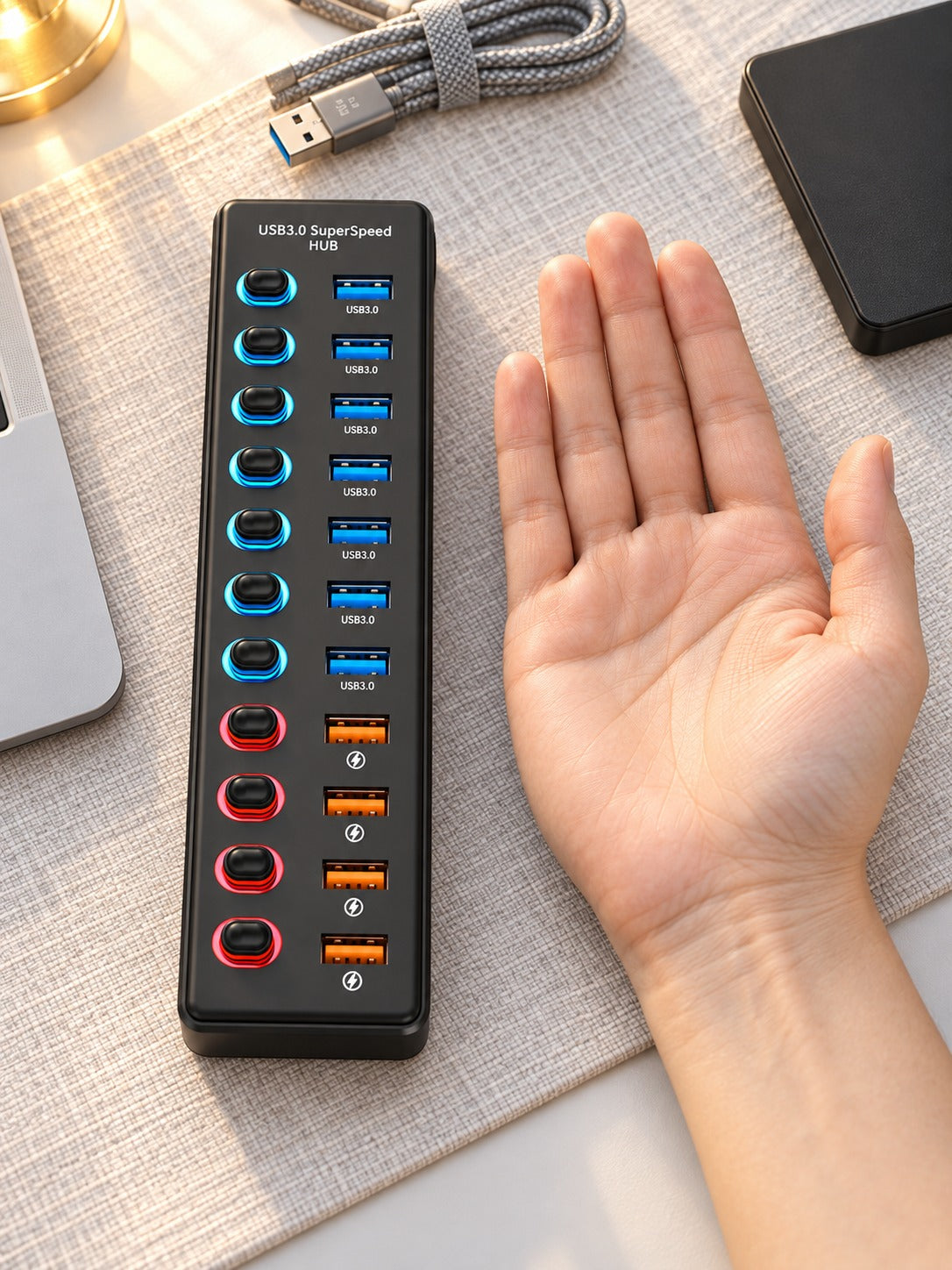 11-Port USB 3.0 Hub with Individual On/Off Switches