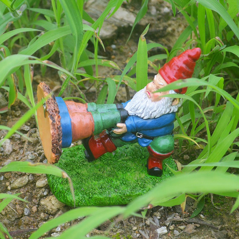 Garden Gnome Figurine with Leg Through Pot, Resin Decor