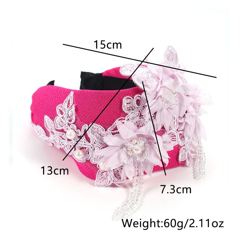 Embroidered Crystal Flower Headband for Romantic Events