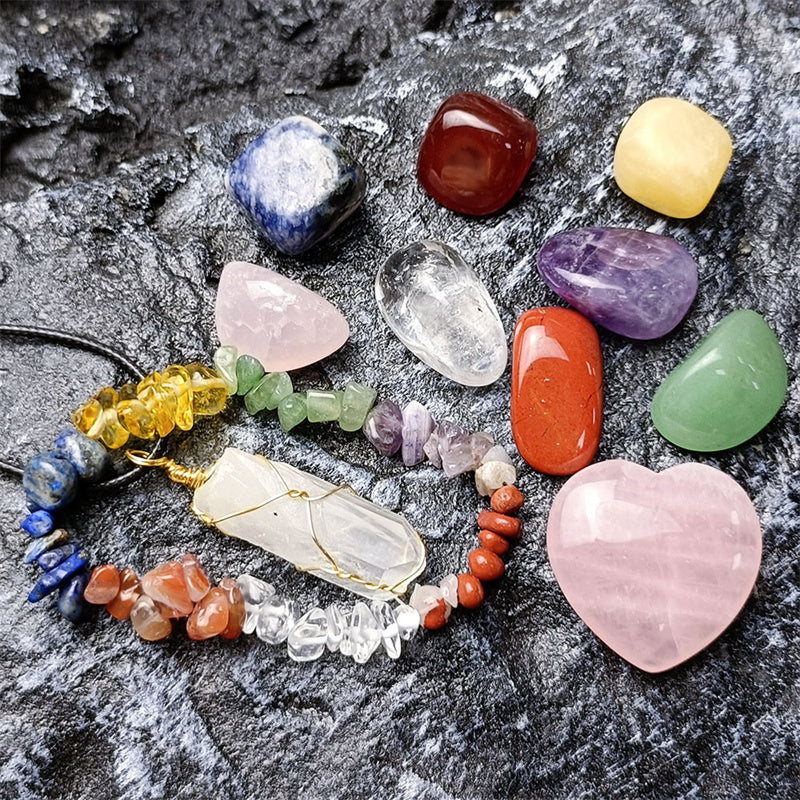 11-Piece Chakra Crystal Set for Colorful Bohemian Decor