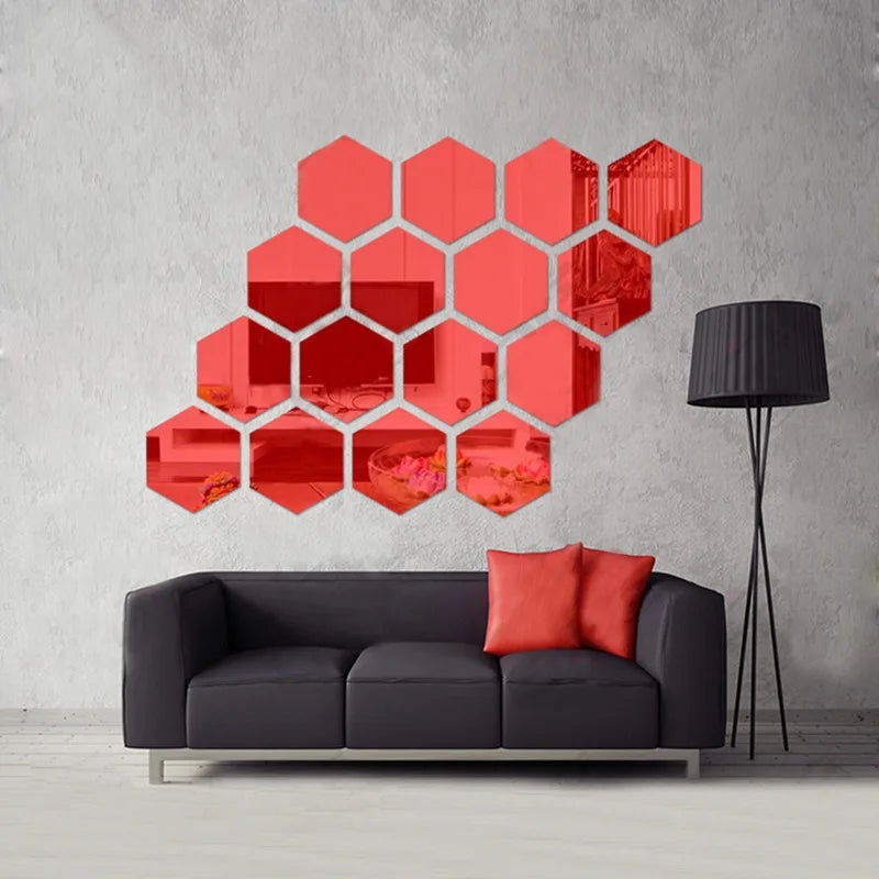 3D Hexagon Mirror Wall Stickers for Living Room Decor