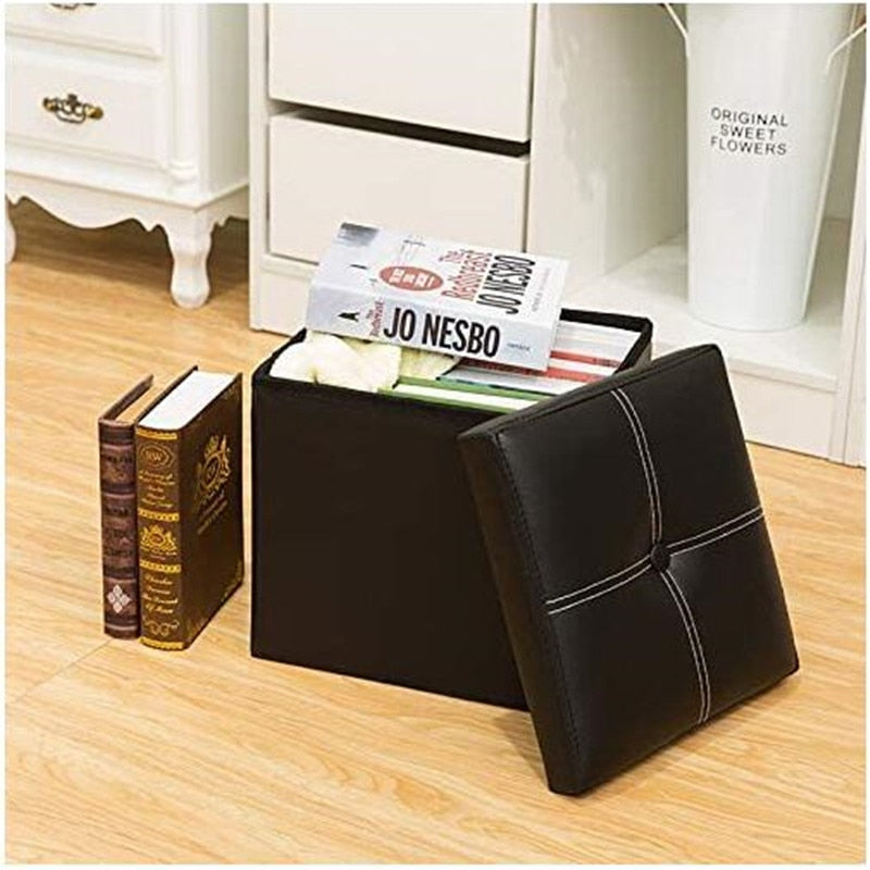 Foldable Faux Leather Storage Ottoman with Lift-Up Lid