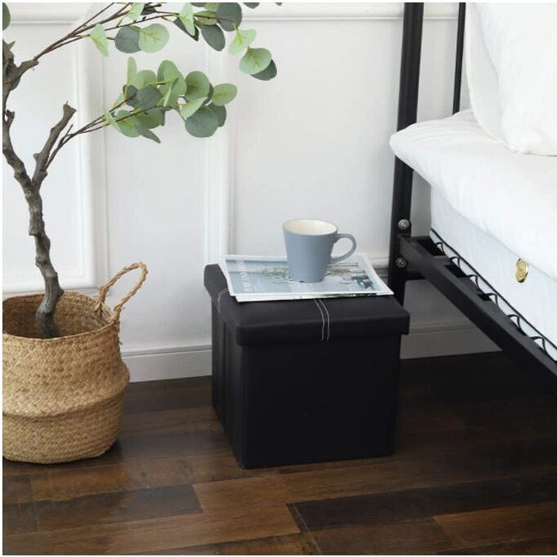Foldable Faux Leather Storage Ottoman with Lift-Up Lid