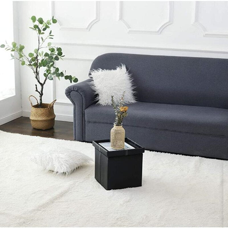 Foldable Faux Leather Storage Ottoman with Lift-Up Lid