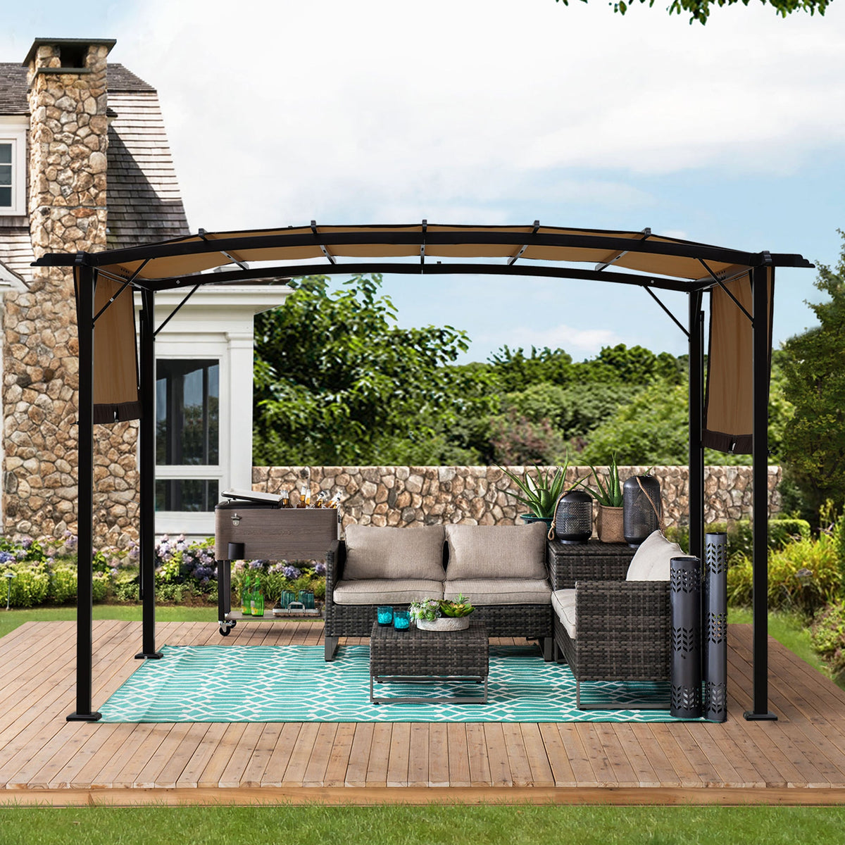 Retractable Pergola Gazebo 12x9 Ft Steel Patio Shade
