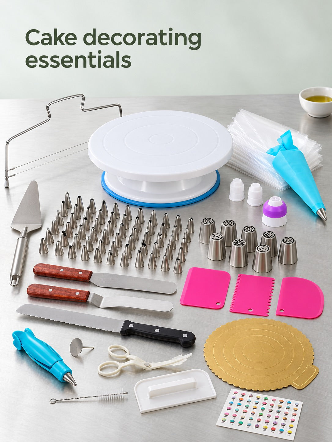 124-Piece Cake Decorating Kit with Anti-Slip Turntable