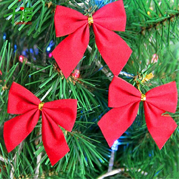 Christmas Tree Bow Ornaments – 12pc Red & Gold Decor