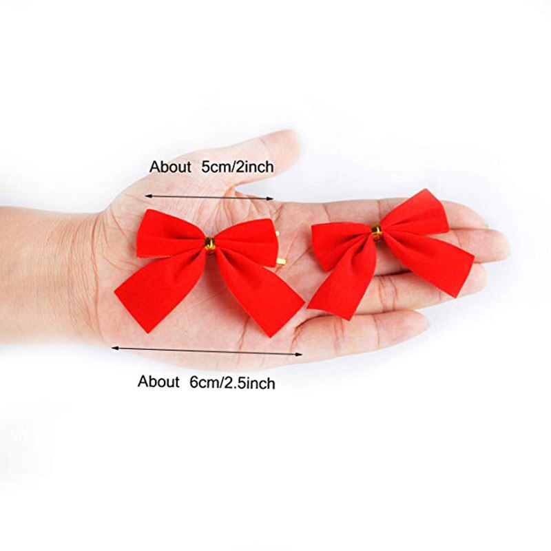 Christmas Tree Bow Ornaments – 12pc Red & Gold Decor