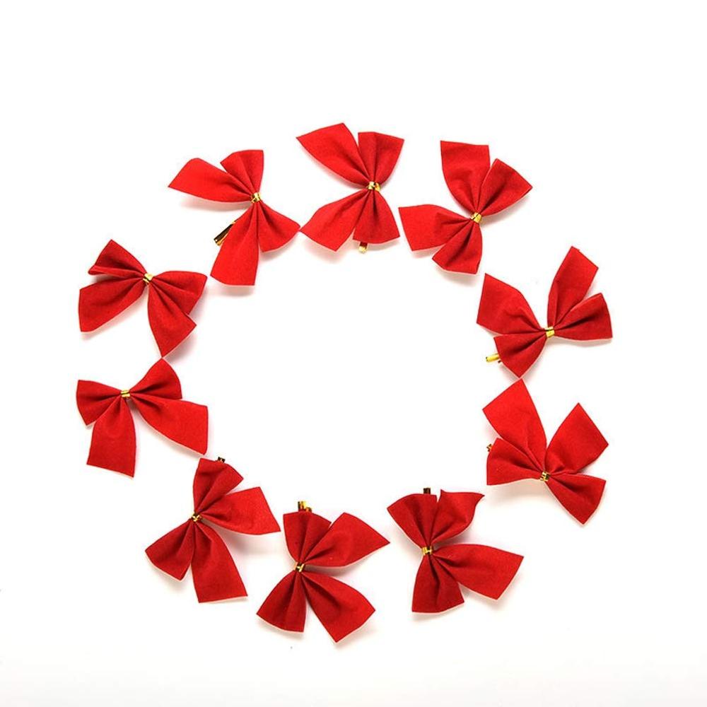 Christmas Tree Bow Ornaments – 12pc Red & Gold Decor