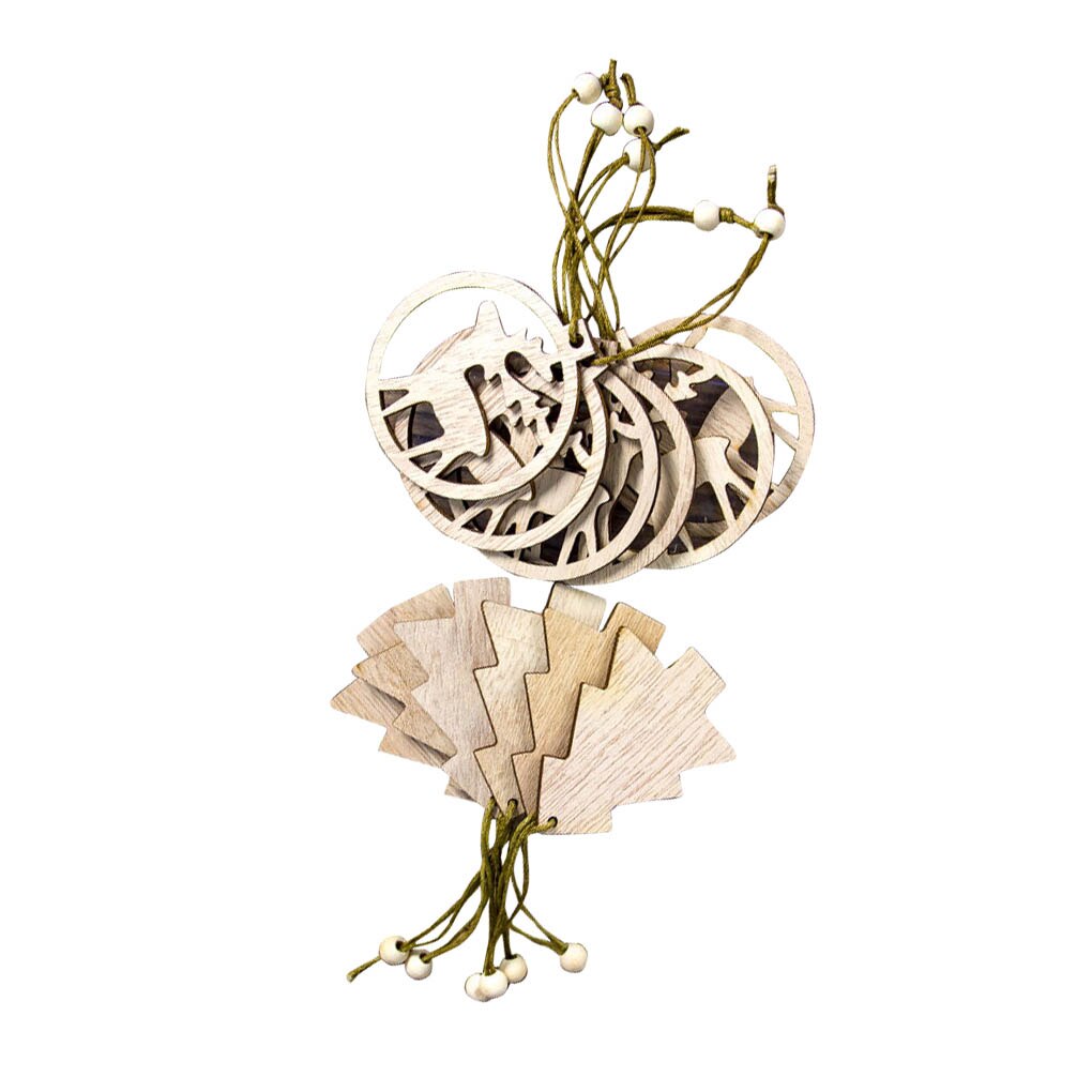 12-Piece Wooden Christmas Ornaments for Rustic Tree Decor