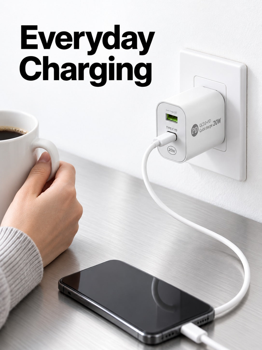 12W USB-C PD Dual-Port Wall Charger with Quick Charge 3.0