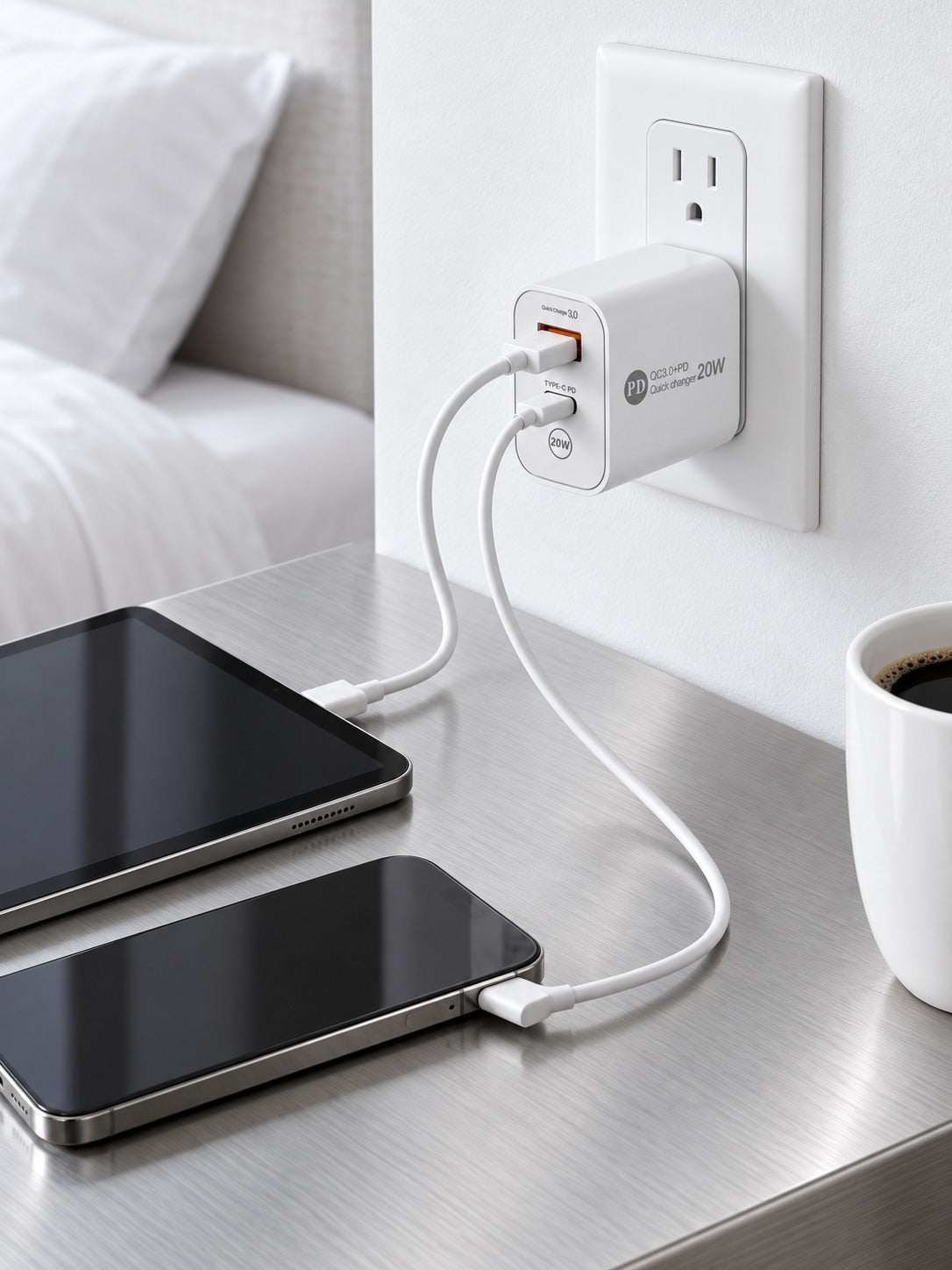12W USB-C PD Dual-Port Wall Charger with Quick Charge 3.0