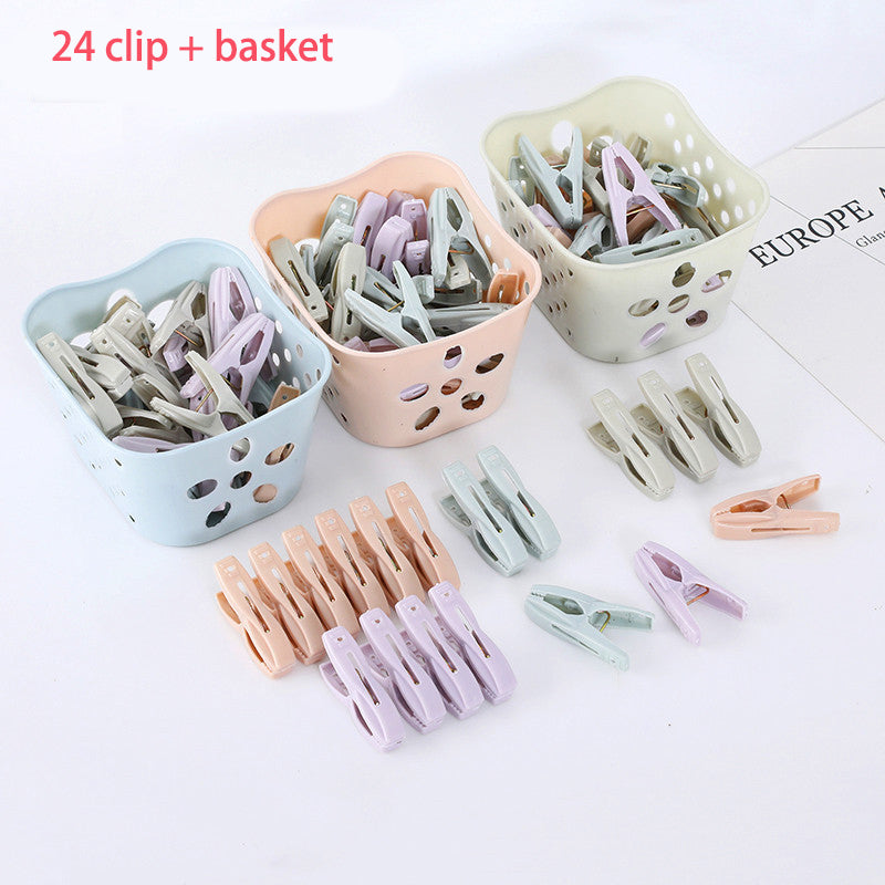 Metal Spring Laundry Clips 24 Pack With Storage Basket