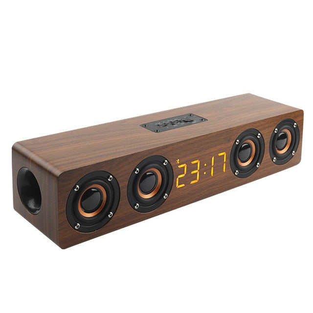 Wooden Bluetooth Speaker with Alarm Clock — Premium Sound