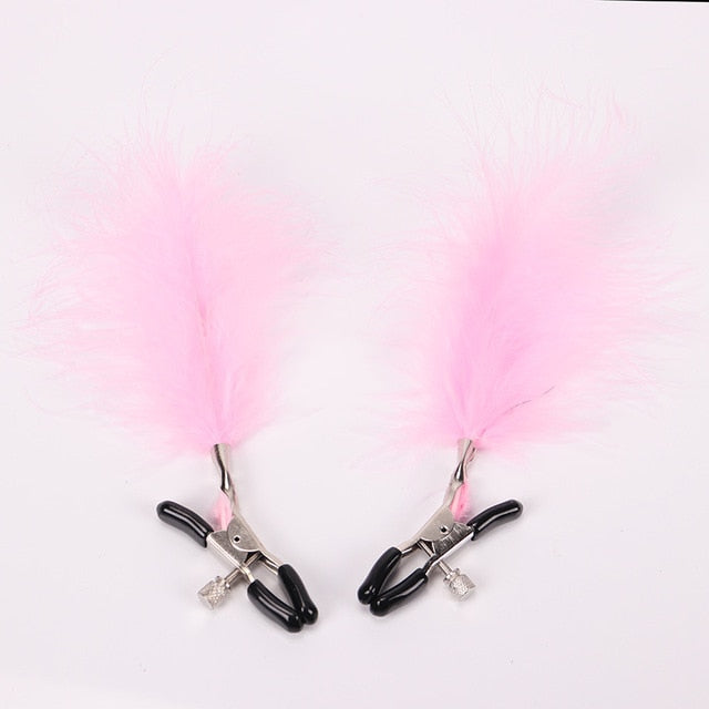 Nipple Clamps With Feather Teasers For Playful Teasing