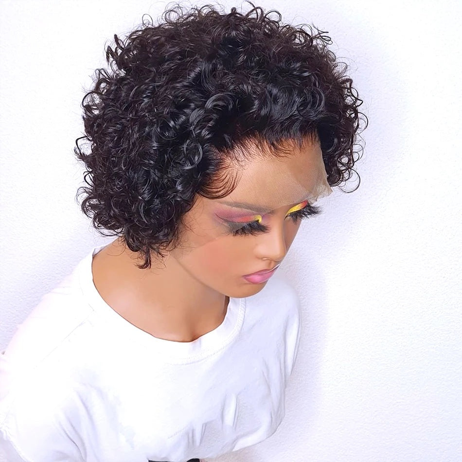 Short Curly Pixie Human Hair Wig With Natural Lace Front