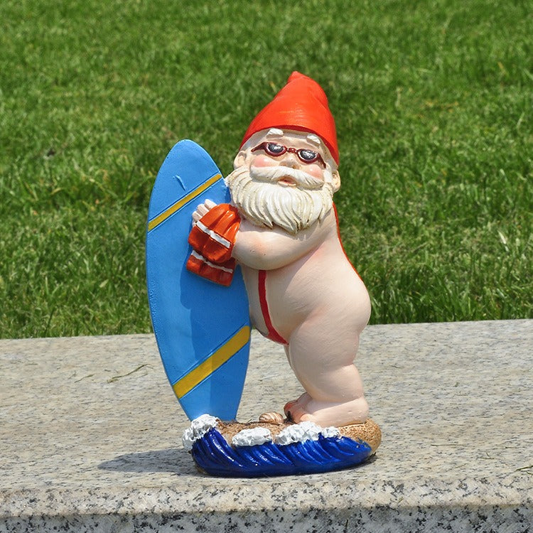 Surfing Gnome Garden Statue for Playful Summer Decor