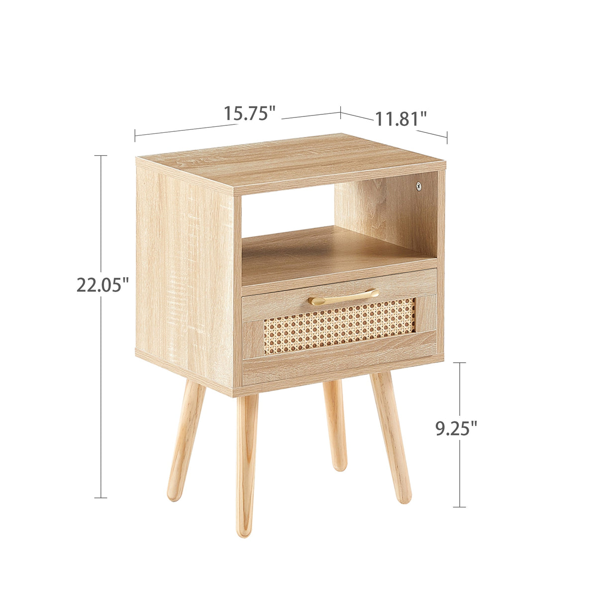 Rattan Nightstand with Drawer & Open Shelf, Boho Style