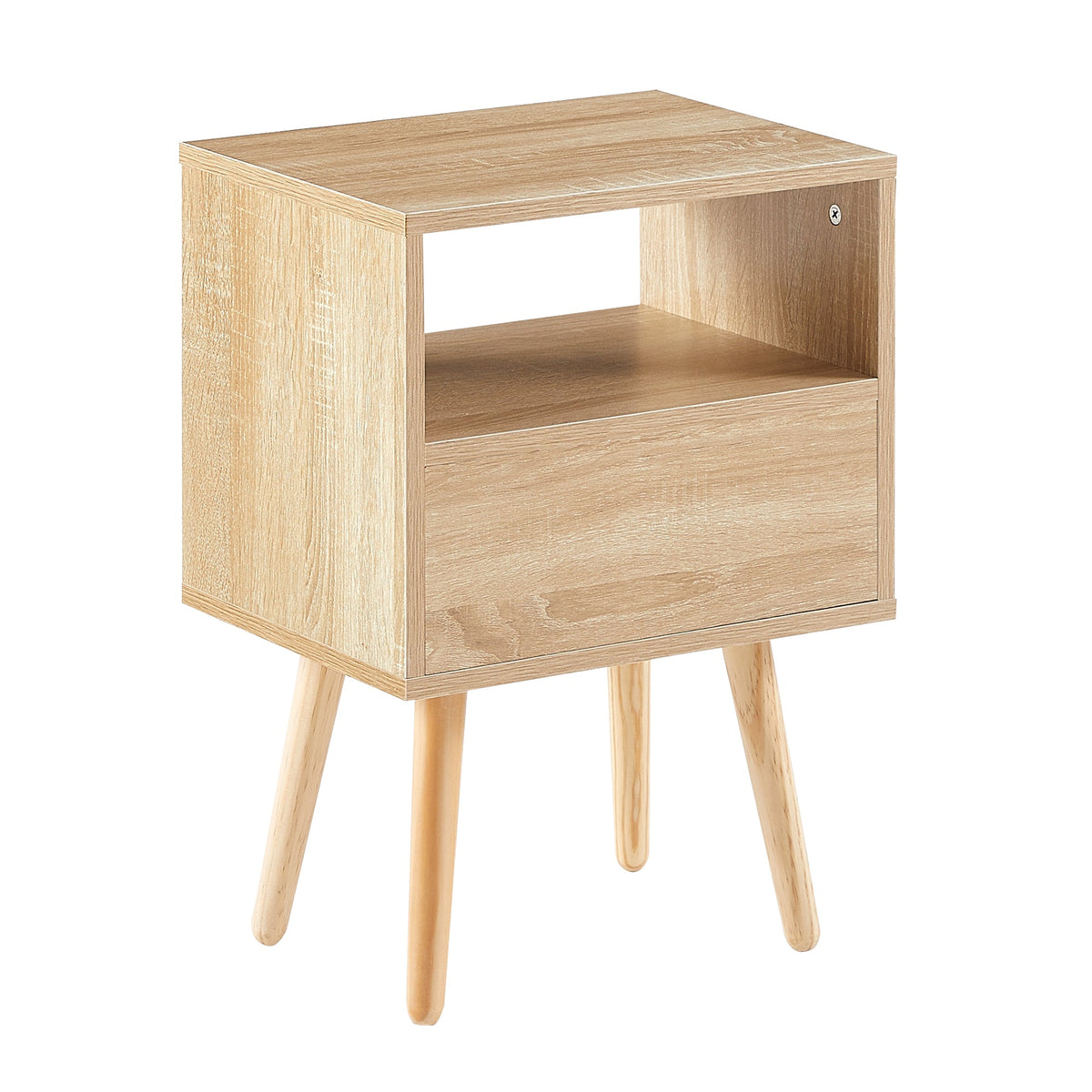 Rattan Nightstand with Drawer & Open Shelf, Boho Style