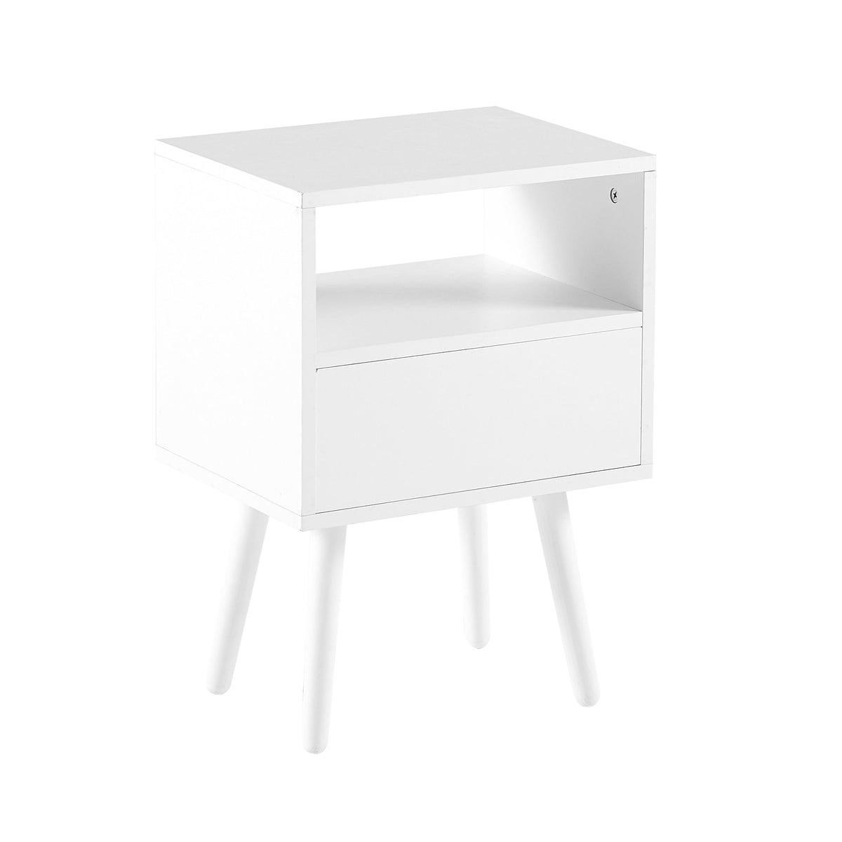 Rattan-Look Nightstand End Table with Drawer and Shelf