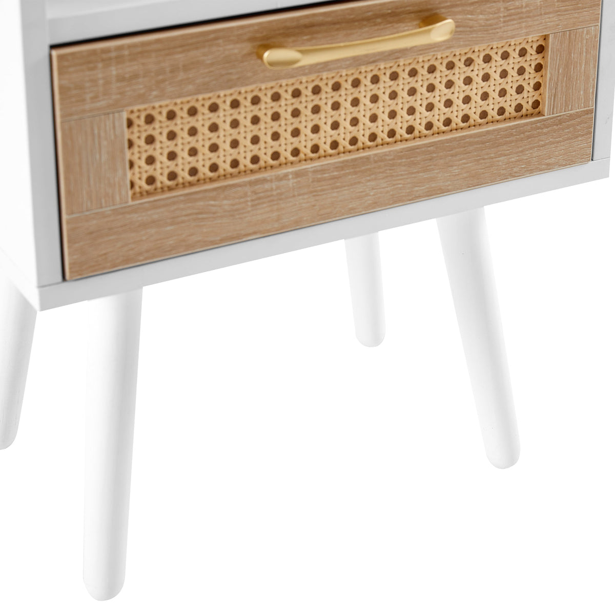 Rattan-Look Nightstand End Table with Drawer and Shelf