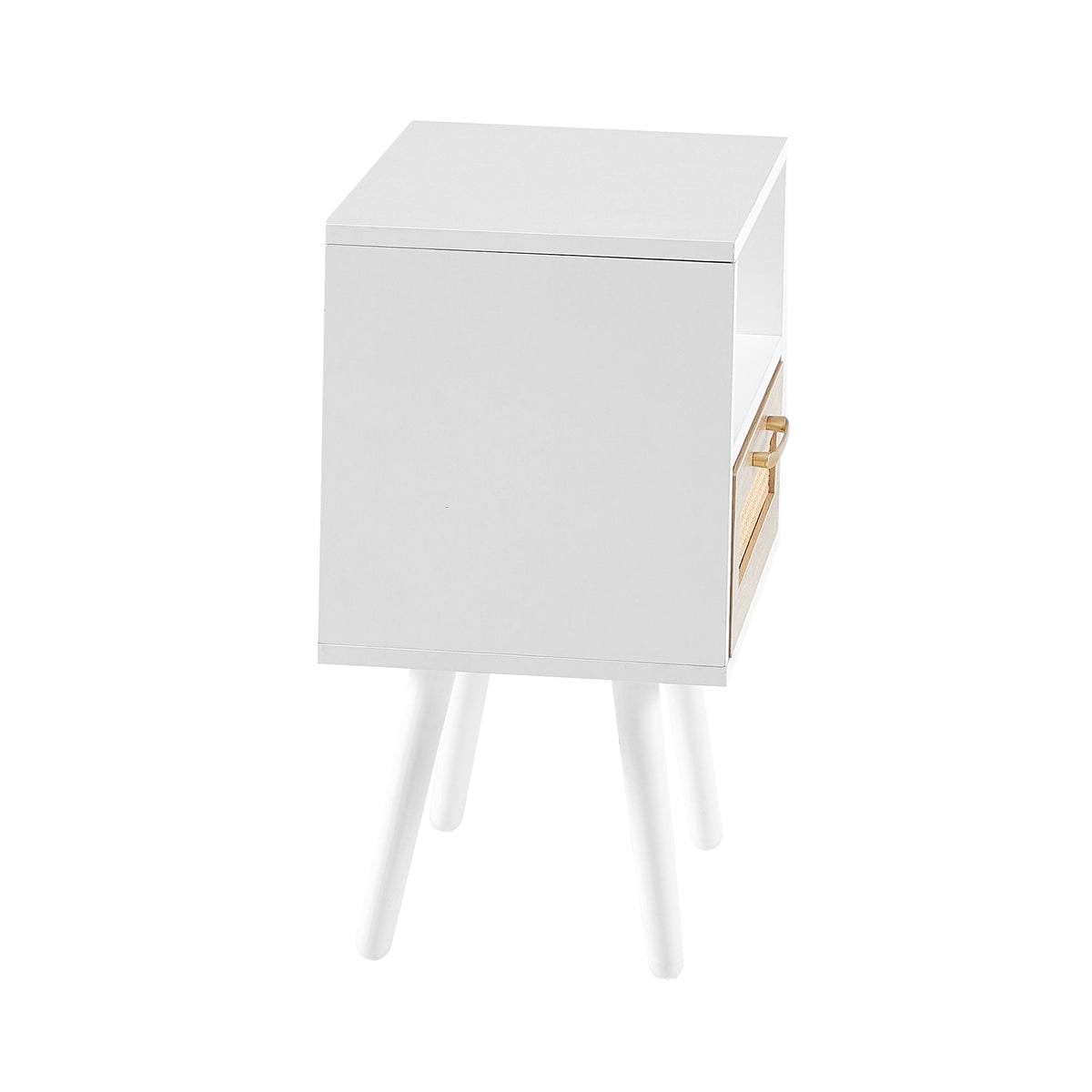 Rattan-Look Nightstand End Table with Drawer and Shelf