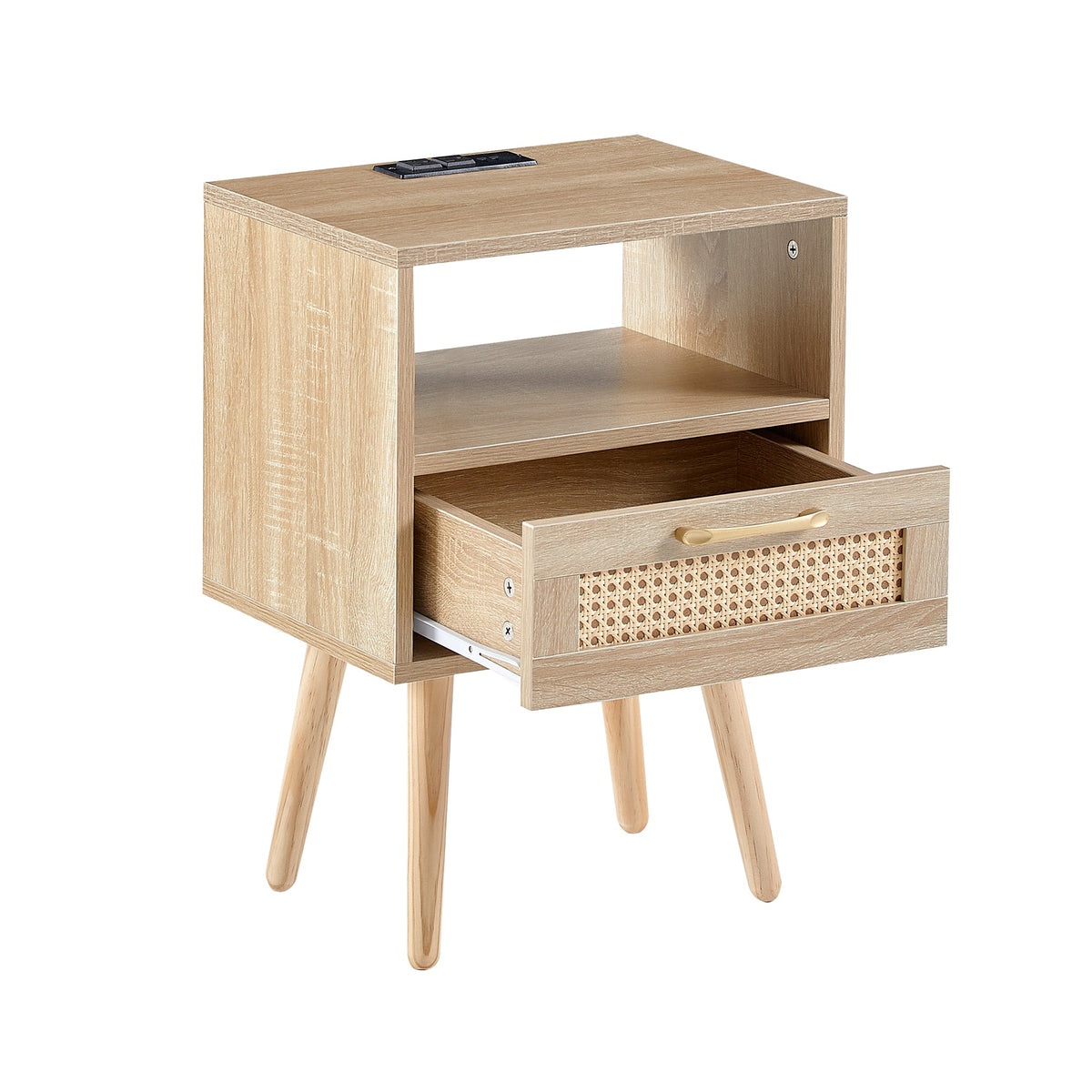 Rattan Nightstand with Outlet and USB Ports