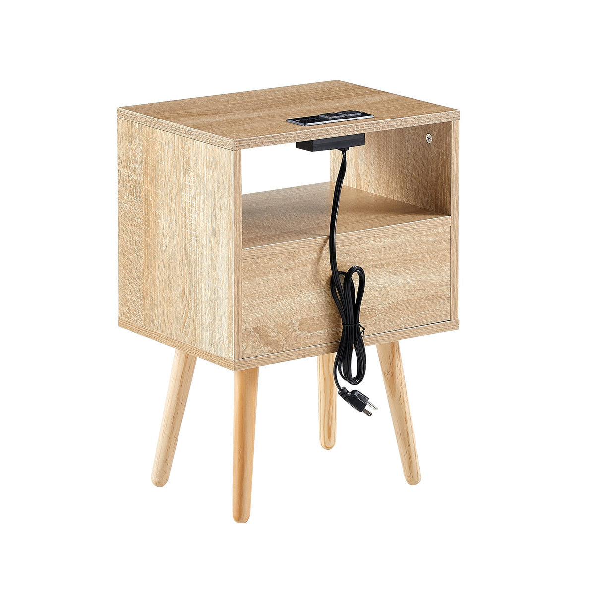 Rattan Nightstand with Outlet and USB Ports