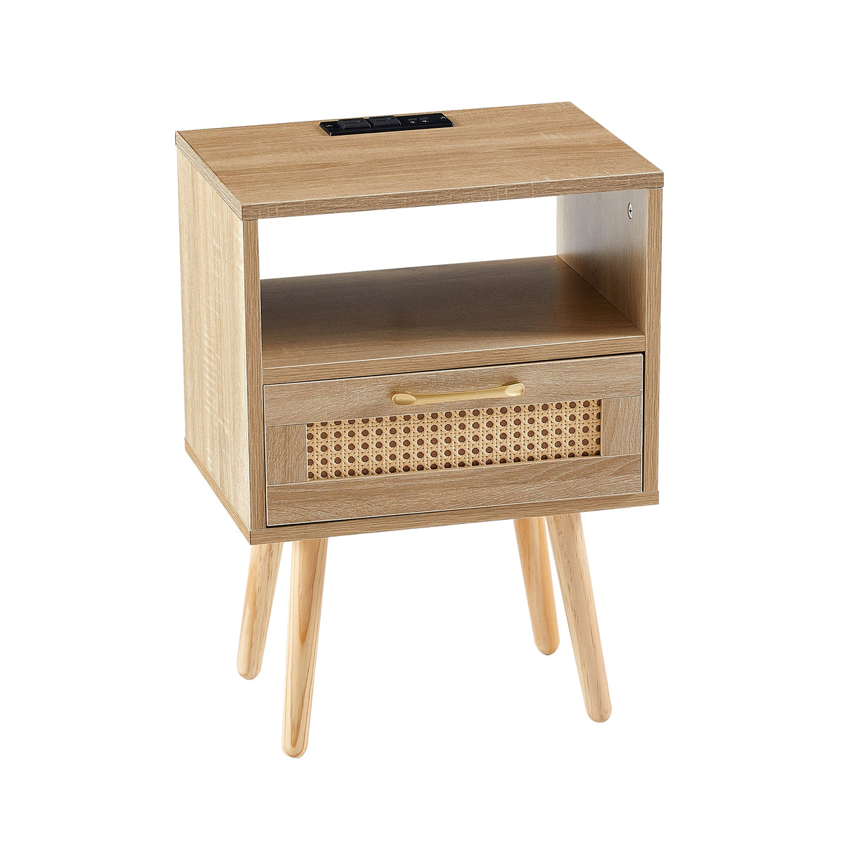 Rattan Nightstand with Outlet and USB Ports