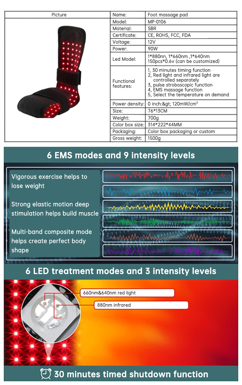 Red Light Therapy Foot & Leg Wrap with EMS Pulse Mode