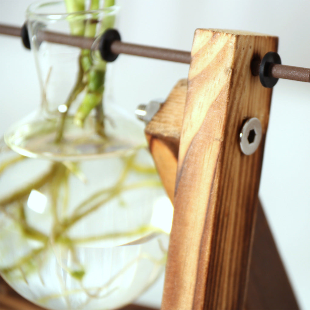 Wooden Desktop Propagation Vase with Glass Bulbs Set