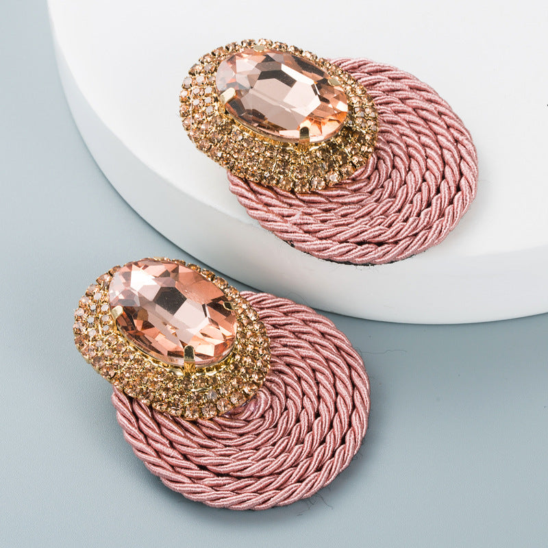 Statement Oval Crystal Earrings | Braided Jewel-Tone