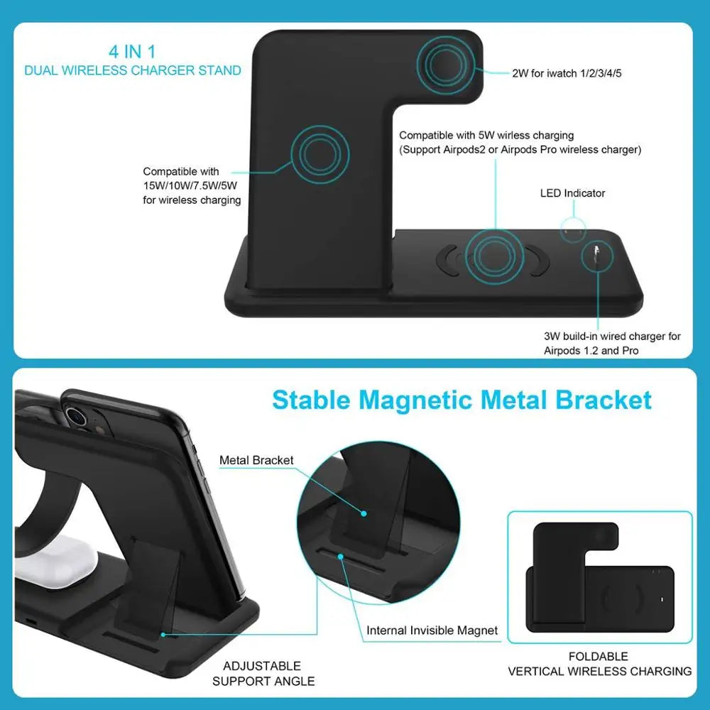 15W Wireless Charger Stand for iPhone, Watch & AirPods