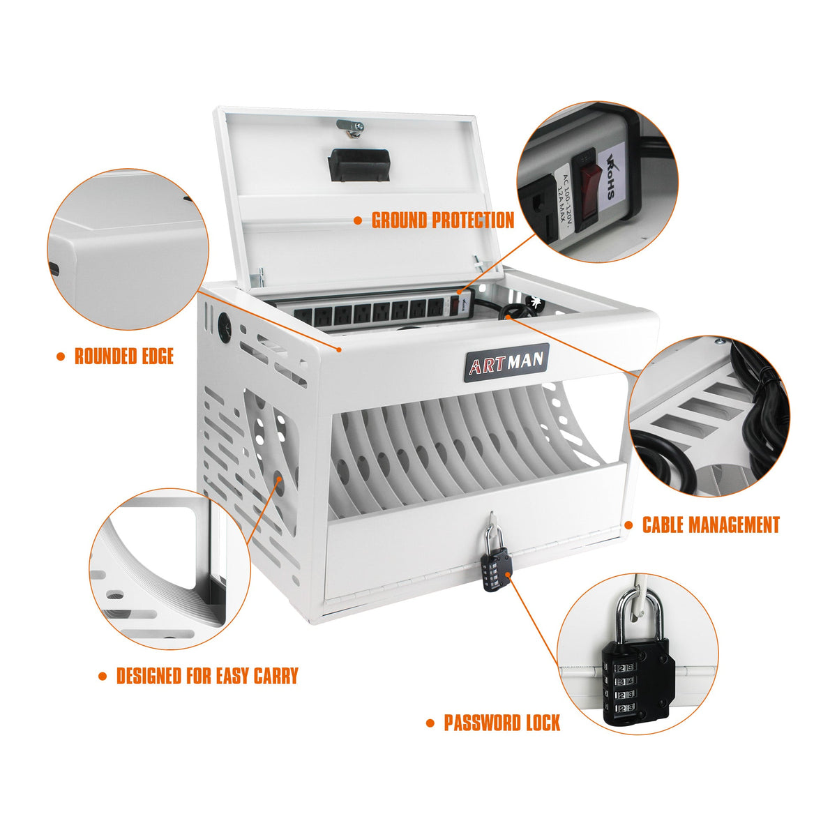 16 Bay Laptop Charging Cabinet with Lock for Schools
