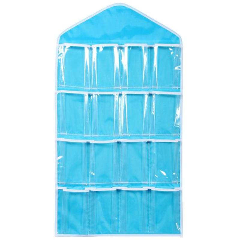 Hanging Closet Organizer with 16 Clear Pockets for Socks