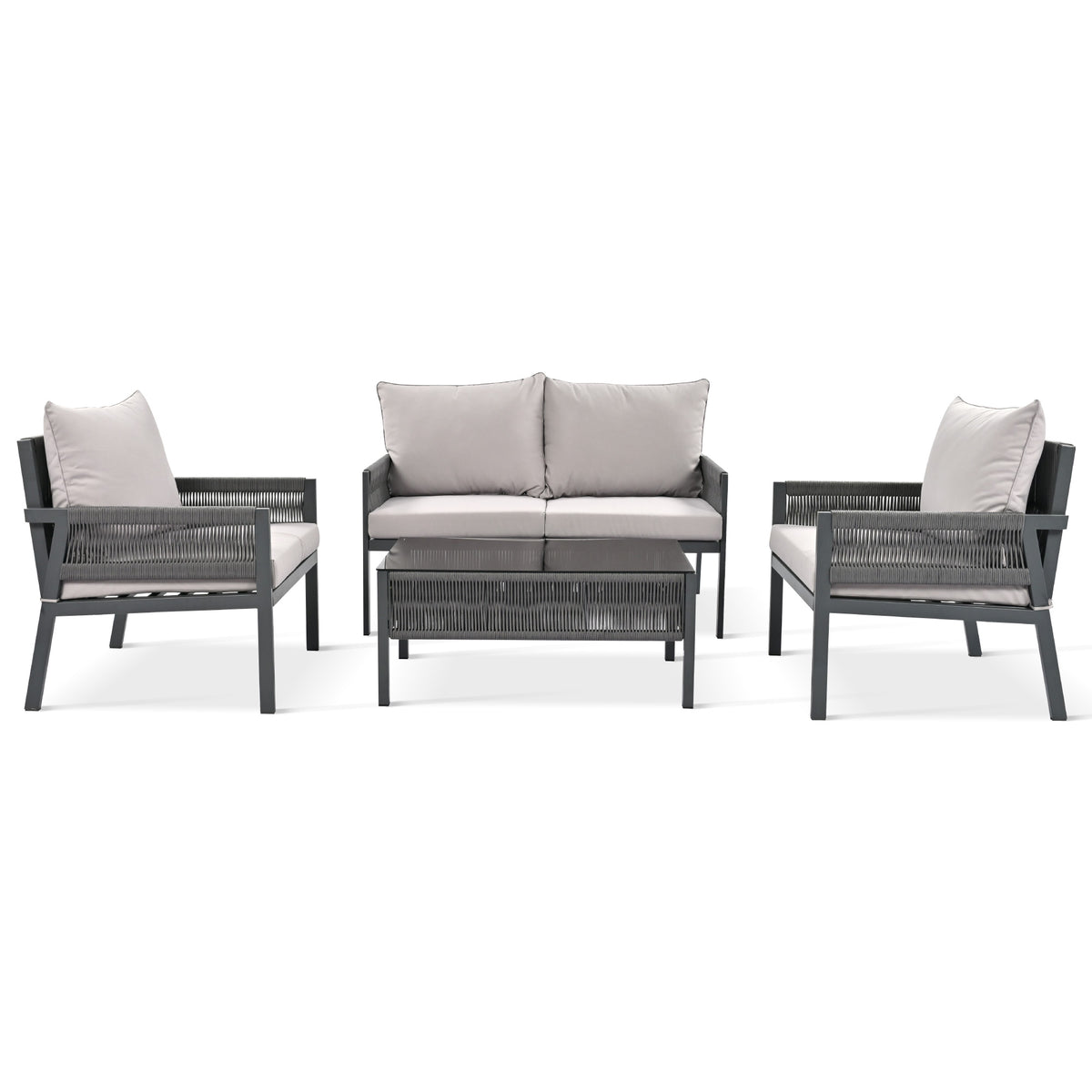 Outdoor Furniture Set with Glass Table & Thick Cushions