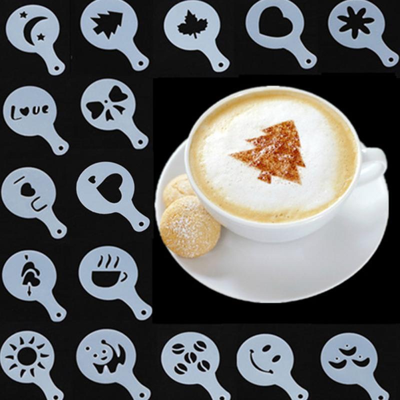 Latte Art Stencils Set: 16 Reusable Coffee Templates