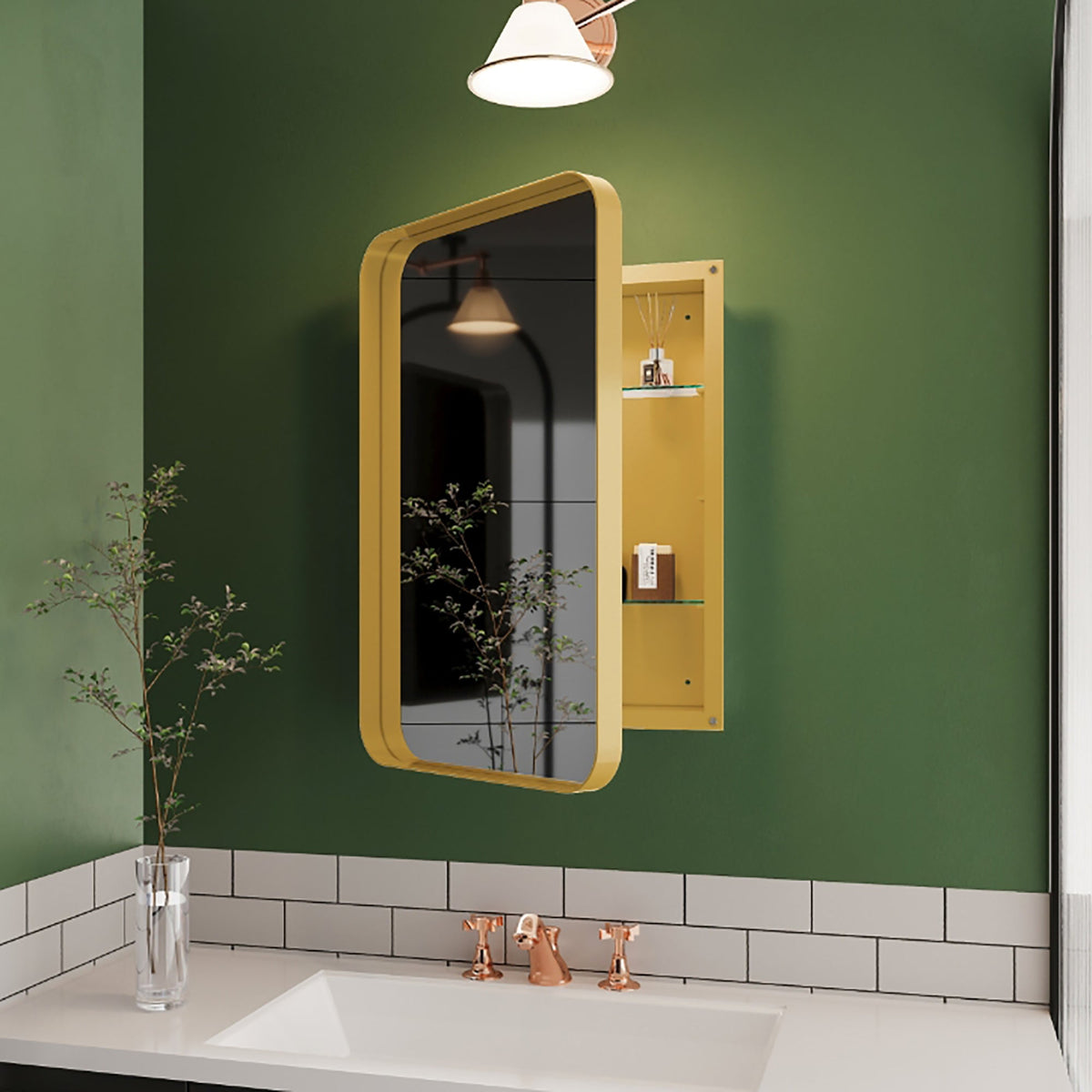 Recessed Medicine Cabinet with Mirror, Matte Gold Frame
