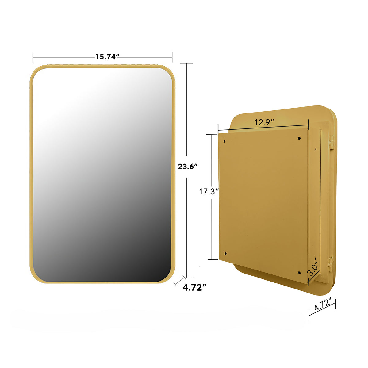 Recessed Medicine Cabinet with Mirror, Matte Gold Frame