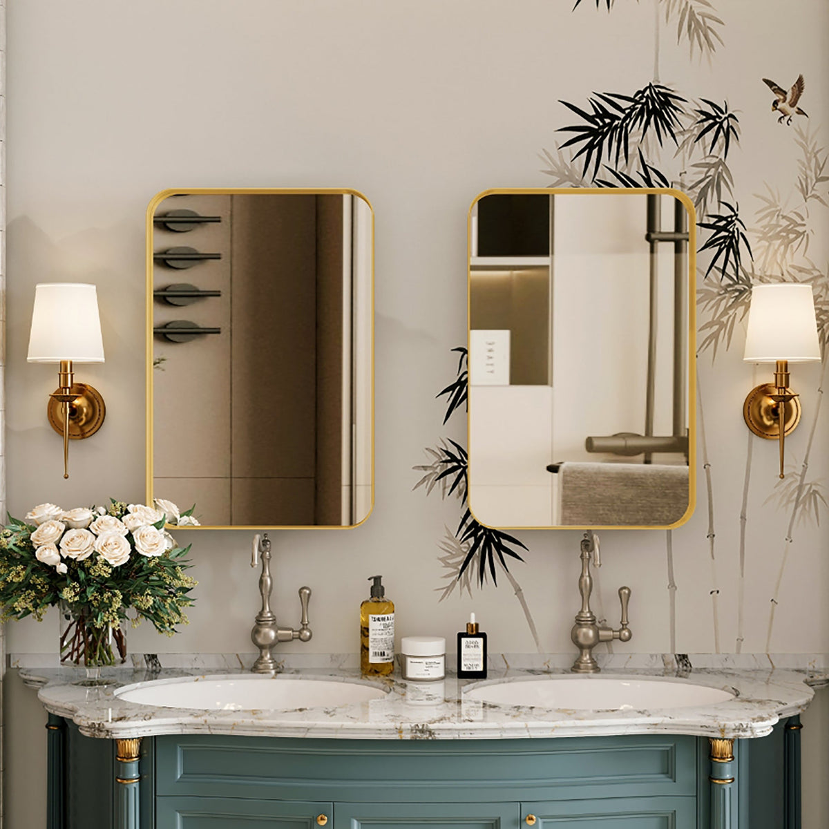 Recessed Medicine Cabinet with Mirror, Matte Gold Frame