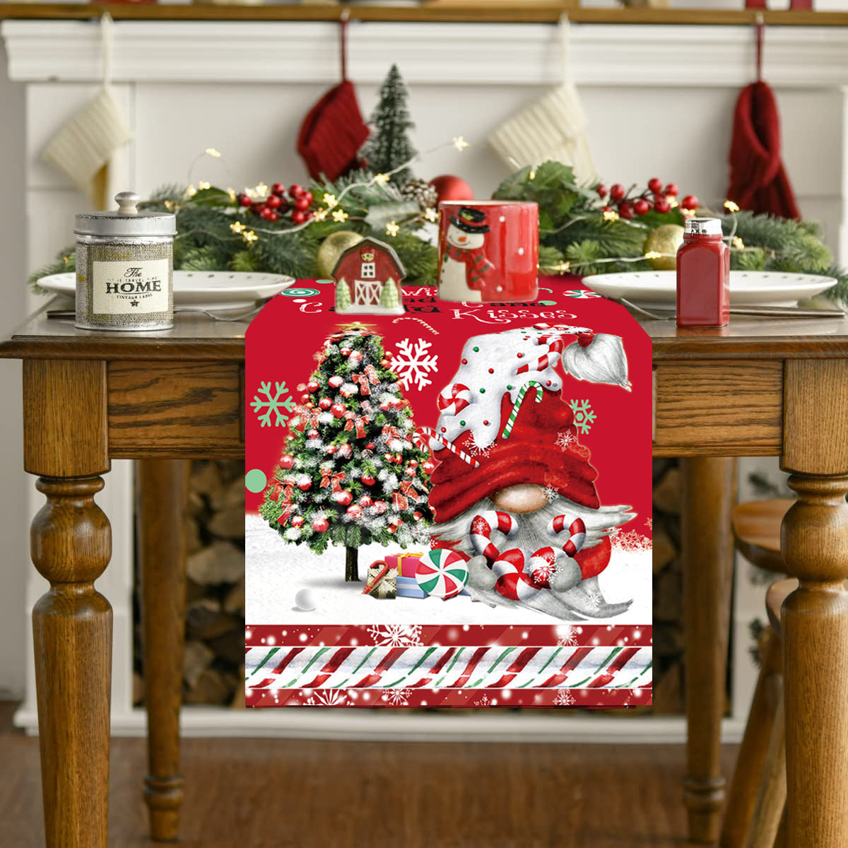 Christmas Table Runner with Festive Santa Holiday Design